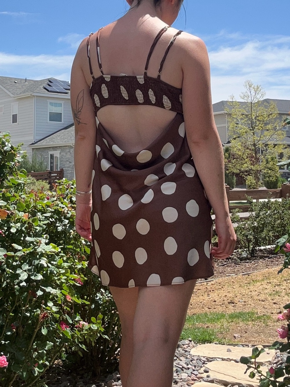 Altar’d State Brown Polka Dot Cowl Back Mini Dress